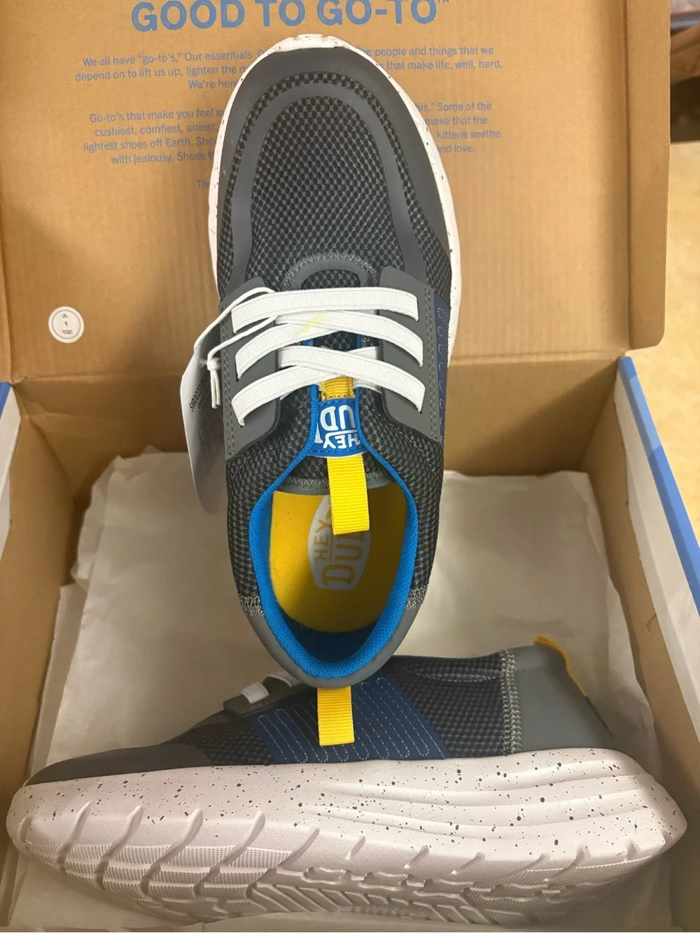 Hey Dude Kids Grey and Blue Lightweight Sneakers Sirocco Play Varsity